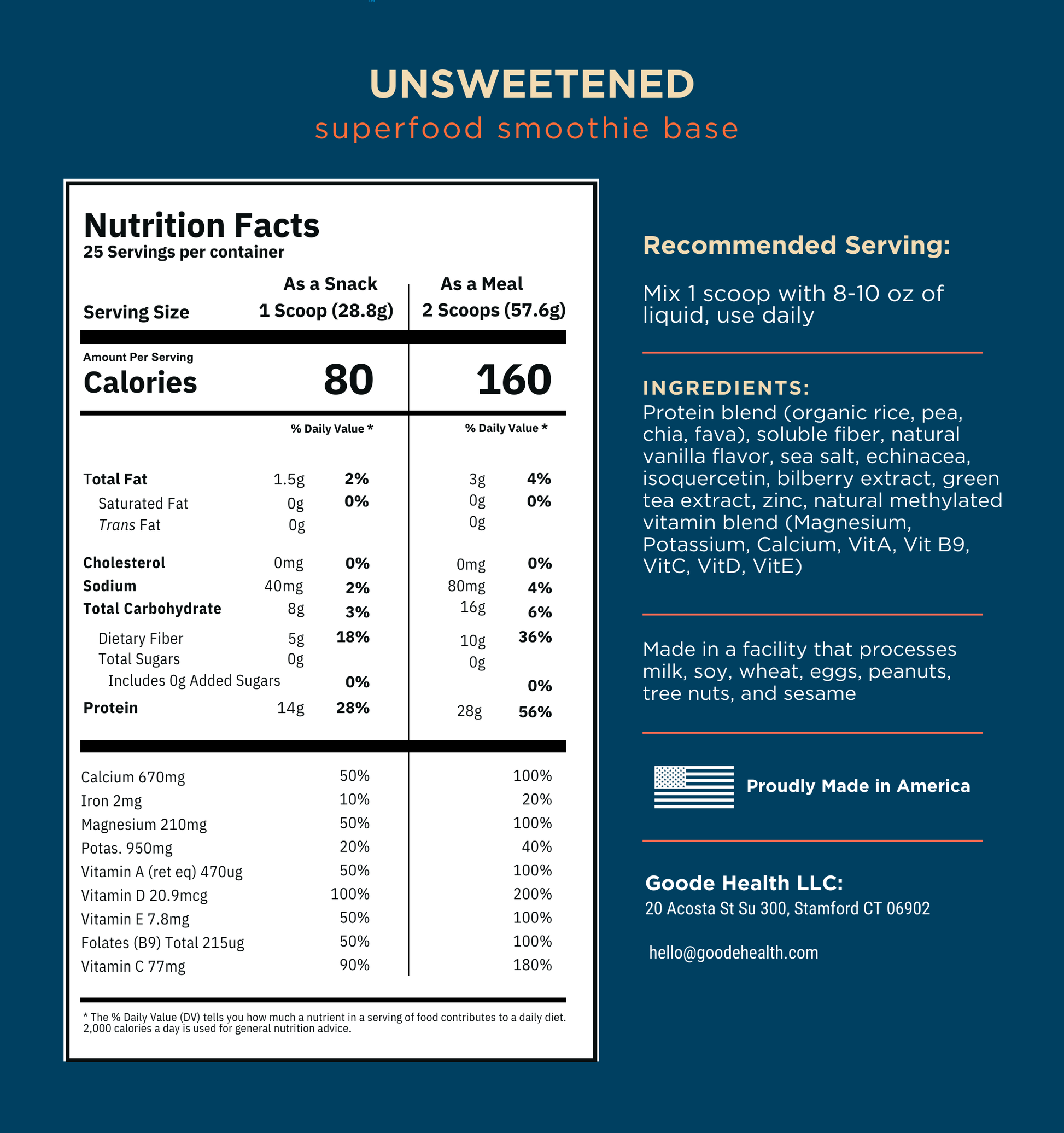 goode health ingredients, unsweetened, smoothie base, superfood, nutrient panel